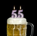 55th birthday candles in beer