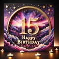 Cosmic Fifteenth Birthday Celebration Card Design