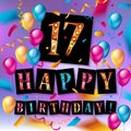 17th Birthday celebration with gold balloons Royalty Free Stock Photo