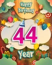 44th Birthday Celebration greeting card Design, with clouds and balloons. Vector elements for anniversary celebration Royalty Free Stock Photo