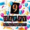 9th Birthday Celebration greeting card Design Royalty Free Stock Photo