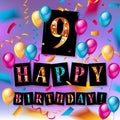 9th Birthday Celebration greeting card Design Royalty Free Stock Photo