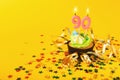 90th birthday cupcake with candle and sprinkles Royalty Free Stock Photo