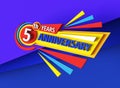 5 th birthday - 3d rendering banner logo design. Five years anniversary badge emblem. Congratulatory creative layout. Abstract