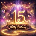 Warm Golden Lights 15th Birthday Scene with Candles Royalty Free Stock Photo