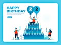 22th birthday vector illustration with health protocol. happy quarantine birthday party. birthday sign. online birthday card. For