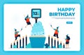 12th birthday vector illustration with health protocol. happy quarantine birthday party. birthday sign. online birthday card. For