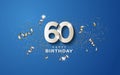 60th birthday with white numbers on a blue background.