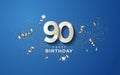 90th birthday with white numbers on a blue background.