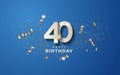 40th birthday with white numbers on a blue background.