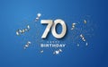 70th birthday with white numbers on a blue background.