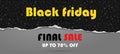 Th Black friday and last sale is written on dark grey and black torn paper. Website store banner template. Online