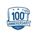 100 years anniversary celebration shield design template. 100th anniversary logo. Vector and illustration. Royalty Free Stock Photo