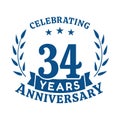 34 years anniversary celebration logotype. 34th anniversary logo. Vector and illustration.