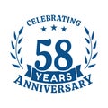 58 years anniversary celebration logotype. 58th anniversary logo. Vector and illustration.