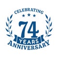 74 years anniversary celebration logotype. 74th anniversary logo. Vector and illustration.