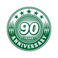 90 years anniversary celebration. 90th anniversary logo design. Ninety years logo.