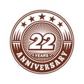 22 years anniversary celebration. 22nd anniversary logo design. 22years logo. Royalty Free Stock Photo