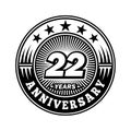 22 years anniversary celebration. 22nd anniversary logo design. 22years logo. Royalty Free Stock Photo