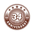 34 years anniversary celebration. 34th anniversary logo design. 34years logo. Royalty Free Stock Photo