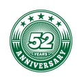 52 years anniversary celebration. 52nd anniversary logo design. 52years logo. Royalty Free Stock Photo