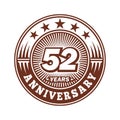 52 years anniversary celebration. 52nd anniversary logo design. 52years logo. Royalty Free Stock Photo