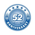 52 years anniversary celebration. 52nd anniversary logo design. 52years logo. Royalty Free Stock Photo