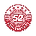 52 years anniversary celebration. 52nd anniversary logo design. 52years logo. Royalty Free Stock Photo