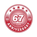 67 years anniversary celebration. 67th anniversary logo design. 67years logo. Royalty Free Stock Photo