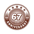 67 years anniversary celebration. 67th anniversary logo design. 67years logo. Royalty Free Stock Photo