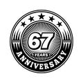 67 years anniversary celebration. 67th anniversary logo design. 67years logo. Royalty Free Stock Photo