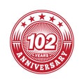 102 years anniversary celebration. 102nd anniversary logo design. 102years logo. Royalty Free Stock Photo