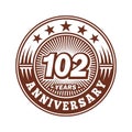 102 years anniversary celebration. 102nd anniversary logo design. 102years logo. Royalty Free Stock Photo