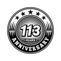 113 years anniversary celebration. 113th anniversary logo design. 113years logo.