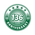 136 years anniversary celebration. 136th anniversary logo design. 136years logo.