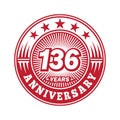 136 years anniversary celebration. 136th anniversary logo design. 136years logo.