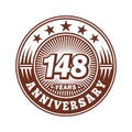 148 years anniversary celebration. 148th anniversary logo design. 148years logo.