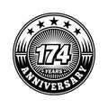 174 years anniversary celebration. 174th anniversary logo design. 174years logo. Royalty Free Stock Photo
