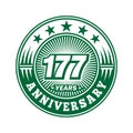 177 years anniversary celebration. 177th anniversary logo design. 177years logo. Royalty Free Stock Photo