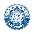 184 years anniversary celebration. 184th anniversary logo design. 184years logo. Royalty Free Stock Photo