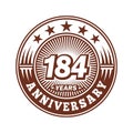 184 years anniversary celebration. 184th anniversary logo design. 184years logo. Royalty Free Stock Photo
