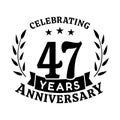 47 years anniversary celebration logotype. 47th anniversary logo. Vector and illustration.