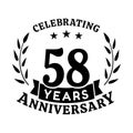 58 years anniversary celebration logotype. 58th anniversary logo. Vector and illustration.