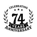 74 years anniversary celebration logotype. 74th anniversary logo. Vector and illustration.