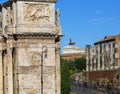 4th century Arch of Constantine, Arco di Costantino next to Colosseum, details of the attic, Rome, Italy Royalty Free Stock Photo