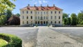 Zabeltitz Palace, front facade with cobblestone square in the foreground, district of Meissen, Saxony, Germany Royalty Free Stock Photo