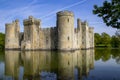 14th century Bodium castle surrounded by a moat in the County of Sussex in England. Royalty Free Stock Photo