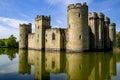 14th century Bodium castle surrounded by a moat in the County of Sussex in England.