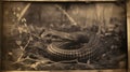 19th Century Calotype Print: Sepia Snake Photograph In The Style Of Worthington Whittredge