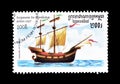 15th Century Caravel on postage stamp